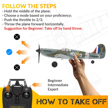 Volantex Spitfire RC Plane 400mm EPP 4CH 2.4G RTF Warbird - Rc Aircraft Base