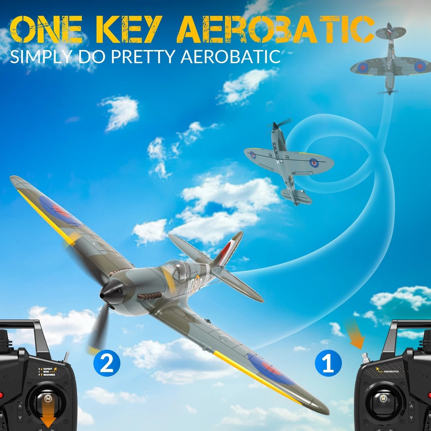 Volantex Spitfire RC Plane 400mm EPP 4CH 2.4G RTF Warbird - Rc Aircraft Base