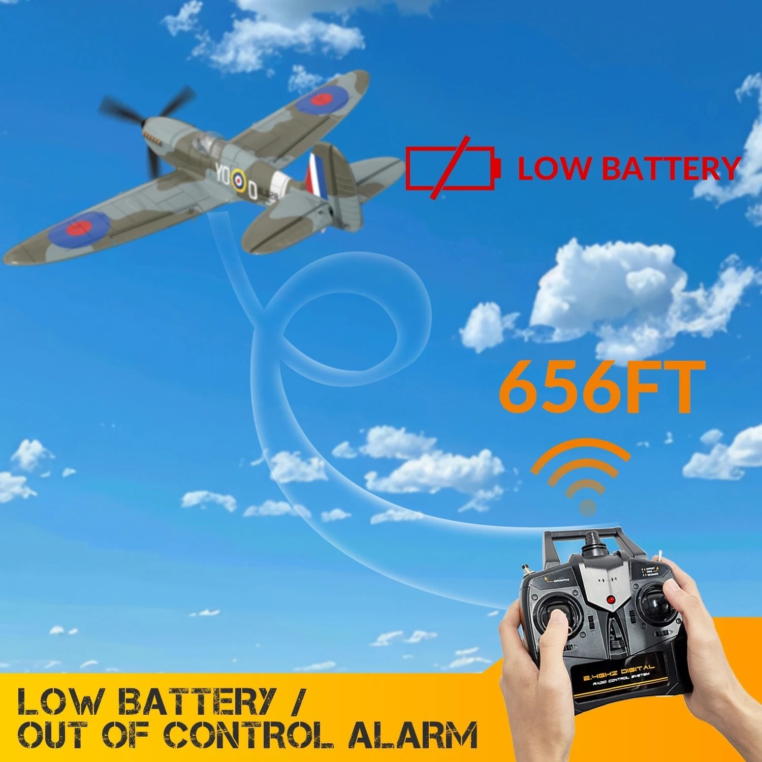 Volantex Spitfire RC Plane 400mm EPP 4CH 2.4G RTF Warbird - Rc Aircraft Base